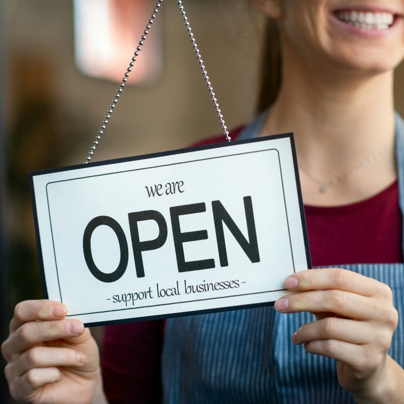 Open sign in a small business shop